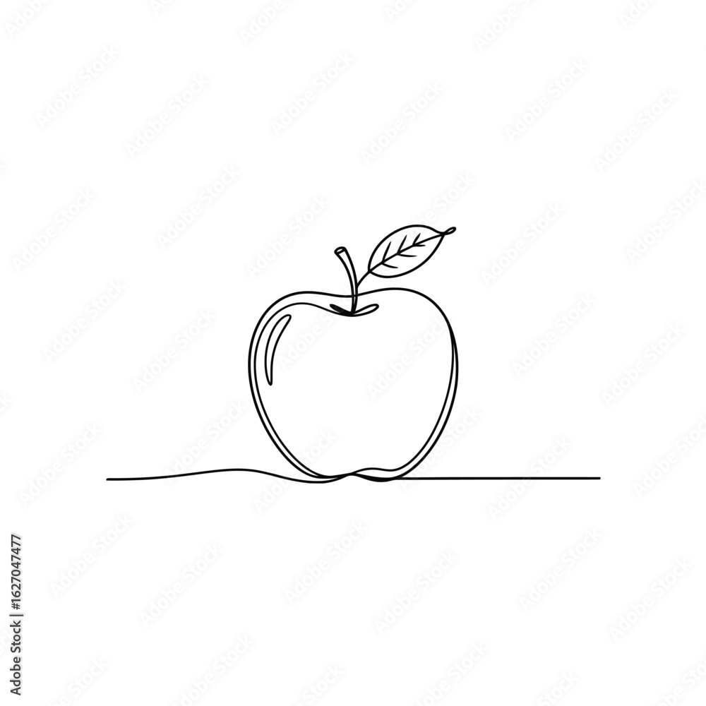 Poster minimalist apple illustration a simple and elegant line art depicting an apple with a leaf on a plai