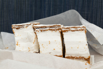 Milhojas, dessert made with puff pastry, filled with meringue