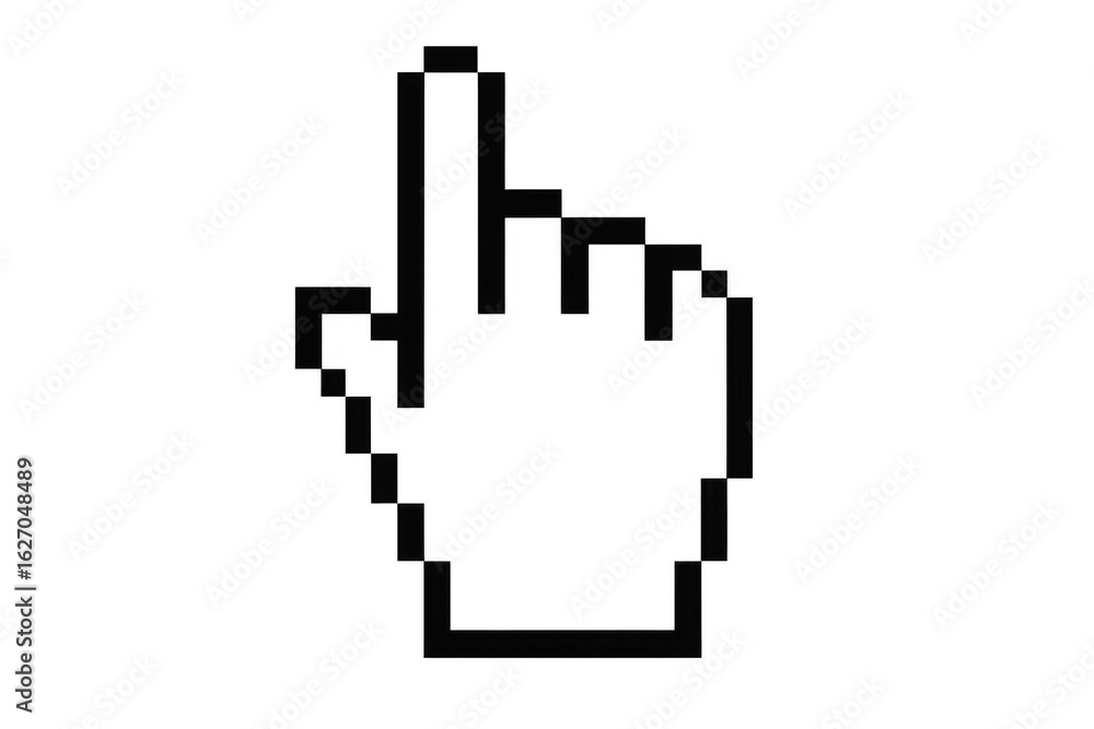 Poster pixelated hand cursor pointing on transparent background