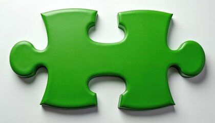Single green puzzle piece on white background unity, teamwork, problem-solving. Perfect for business themes, collaboration, completion. Use asset for representing integration, brainstorming,