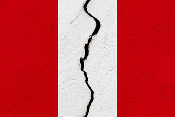 The flag of the Republic of Peru into a grunge cracked wall