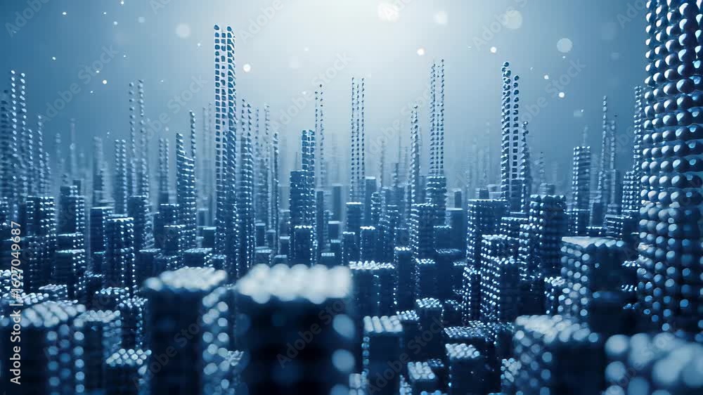 Poster exploring a vivid futuristic cityscape crafted from advanced technology and shimmering structures un