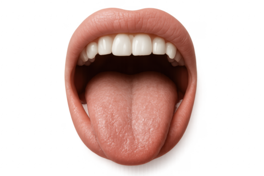 Open Mouth Showing Tongue and Perfect White Teeth on Transparent Background - Powered by Adobe
