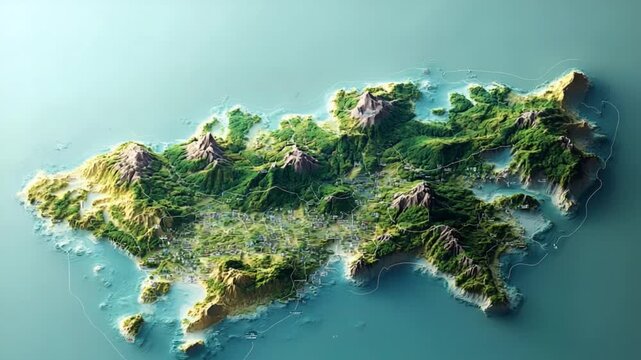 A detailed map of the world with topography features. The rendering displays the varied landscape and natural elements of the Earth