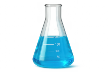 Erlenmeyer Flask Containing Blue Liquid on Transparent Background