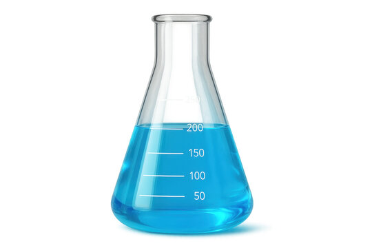 Erlenmeyer Flask Containing Blue Liquid on Transparent Background