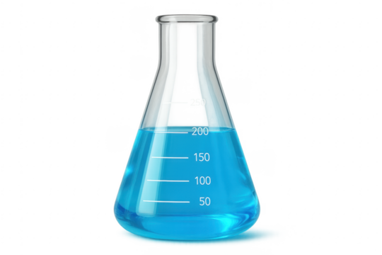 Erlenmeyer Flask Containing Blue Liquid on Transparent Background
