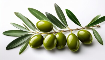 fresh green olive branch with leaves and olives isolated on a white background