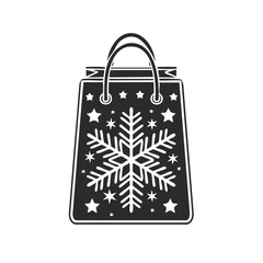 Festive Holiday Shopping Bag with Snowflake and Stars Decoration Monochrome