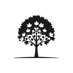 Obraz premium Monochrome Illustration of a Maple Tree Silhouette with Leaves and Branches