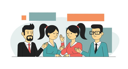 Four diverse individuals engage in a lively discussion, sharing ideas and collaborating effectively in a modern, professional setting.