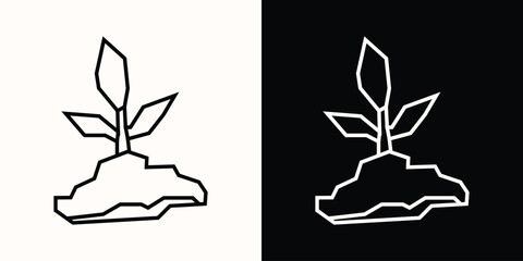 Plant Sprout Icon in Black Line Art and White Line Art Cutout Style