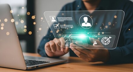 Person Interacting Digital Interface Business Technology Data Management