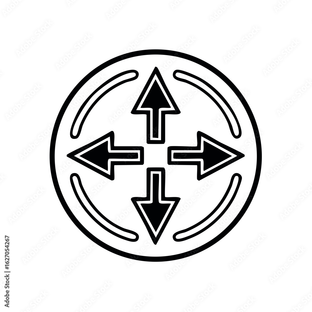 Poster four way arrow network router icon for internet connectivity and communication
