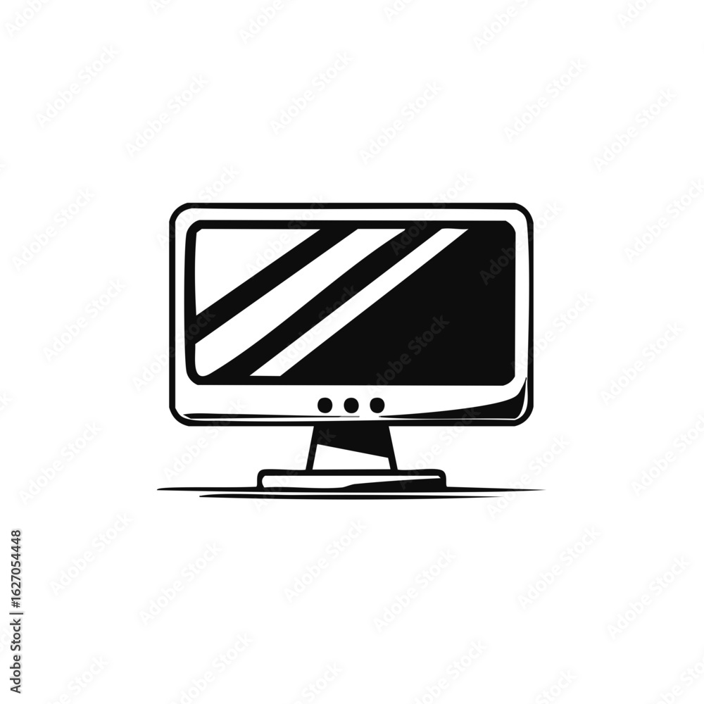 Poster modern computer screen with reflective surface and simple base illustration