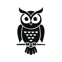 Naklejka premium Stylized Owl Perched on Branch Black Silhouette Vector Illustration