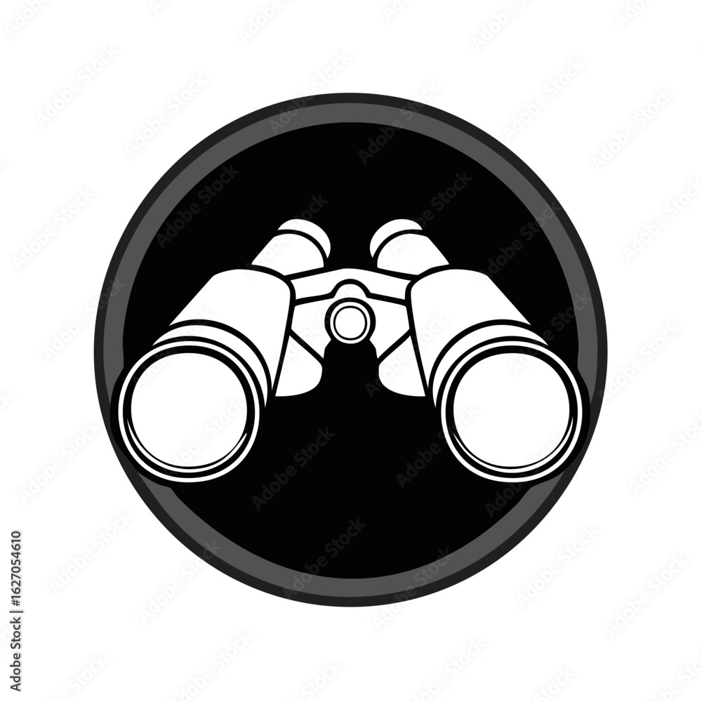 Poster monochrome binoculars icon in a circular frame for observation and exploration