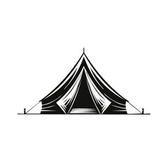 Black and white stylized camping tent vector illustration icon for outdoor adventure