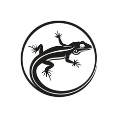 Elegant Lizard Graphic in Circular Frame Black Silhouette Vector Art Symbol
