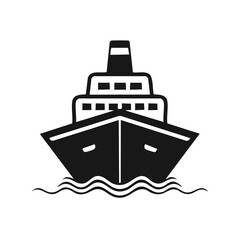 Obraz premium Vector illustration of a stylized passenger ship or cruise liner, with waves below