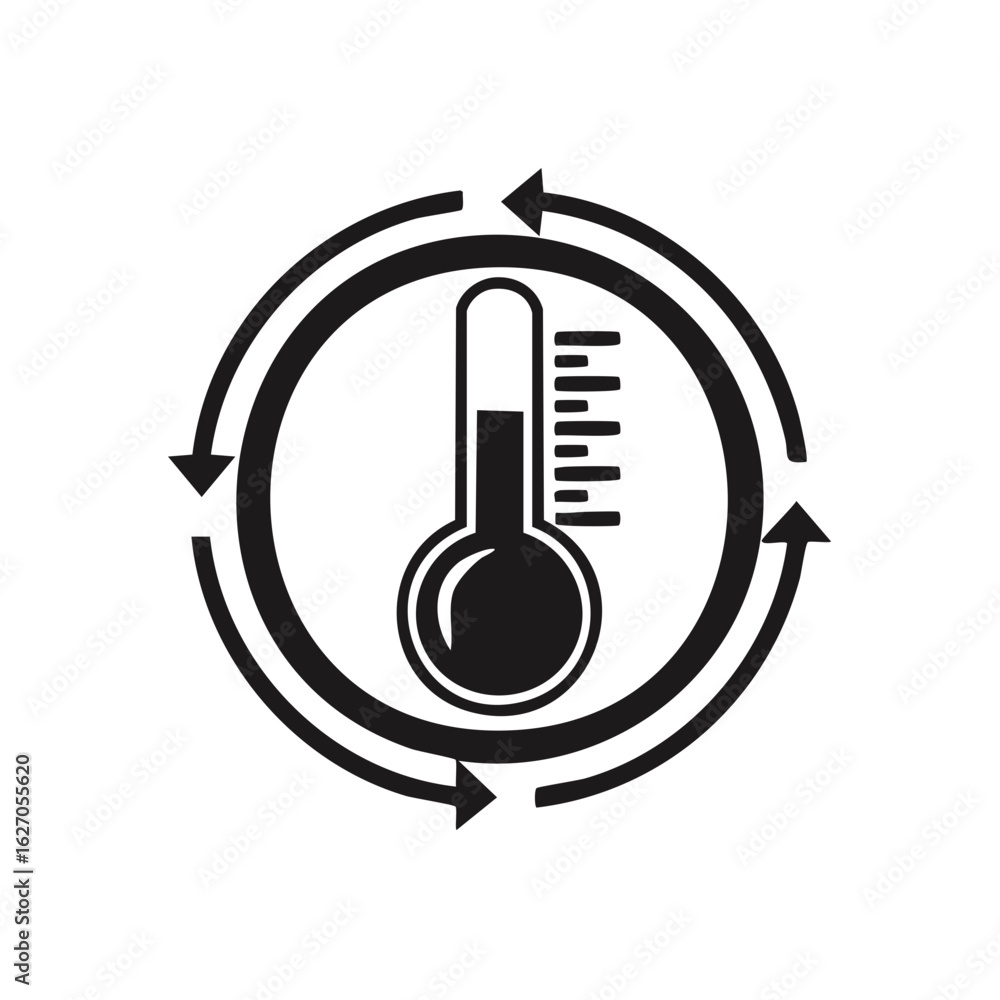Poster thermometer and arrows symbol of climate change and temperature control.