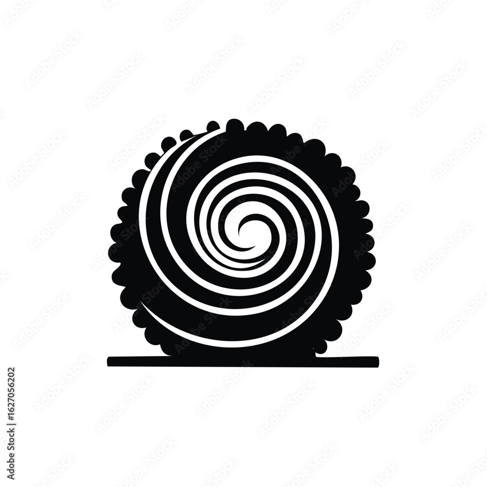 Poster black and white stylized spiral icon with textured circular shape and swirl pattern