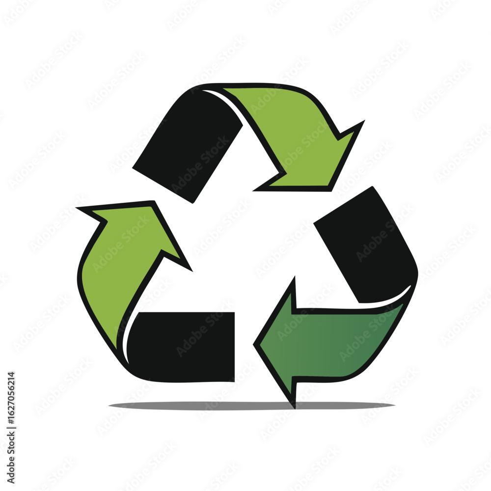 Poster green and black recycle symbol with arrows chasing each other in a continuous loop