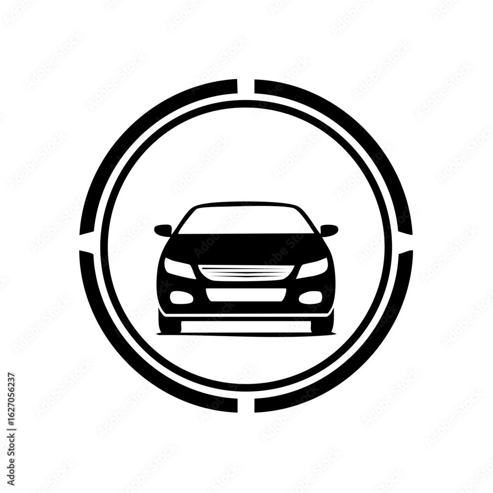 Aufkleber modern car icon in circular frame with stylized border and segmented design