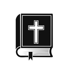 Obraz premium Religious holy book icon with Christian cross symbol in black and white style
