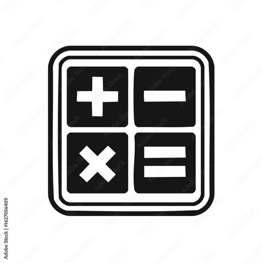 Aufkleber calculator icon with math operation signs plus minus multiply equal in simple minimal style
