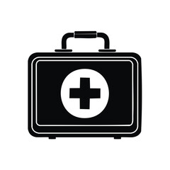 Obraz premium Medical first aid kit icon with handle, healthcare symbol silhouette