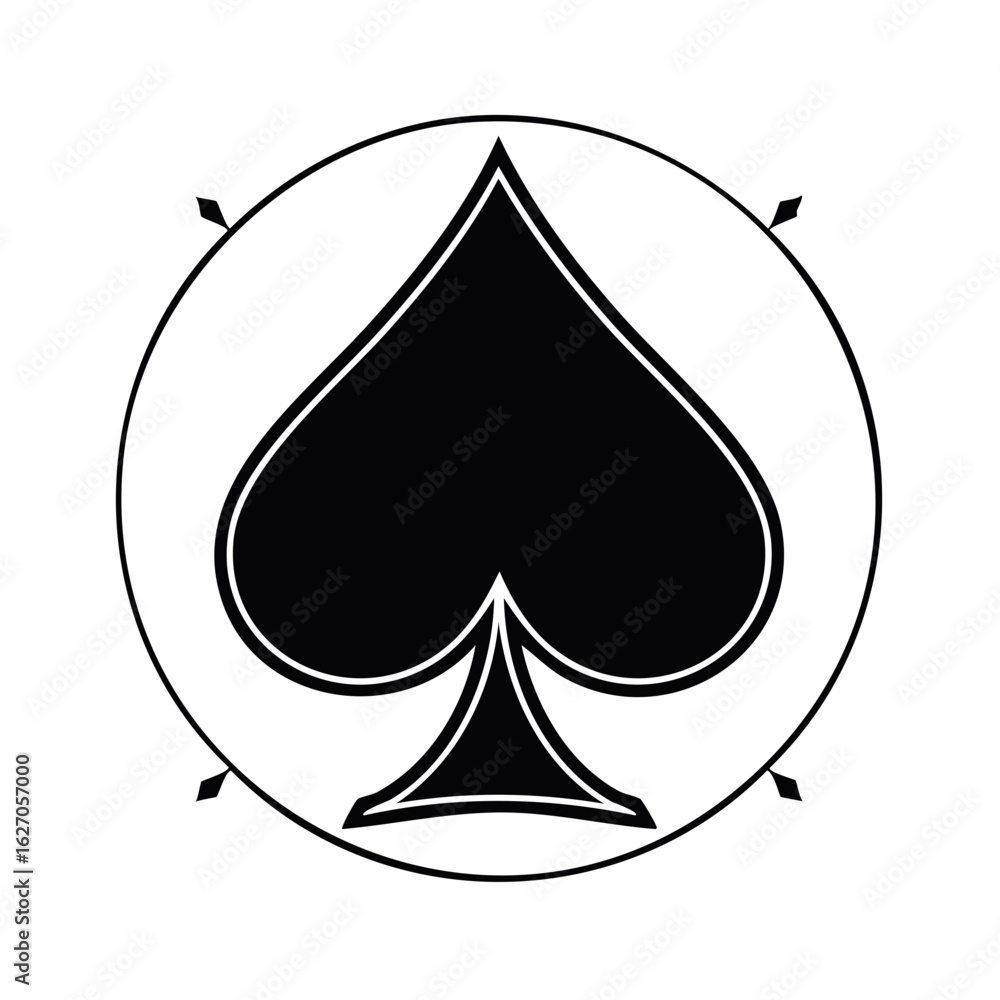 Poster bold ace of spades emblem encased in a circular border with subtle arrow details