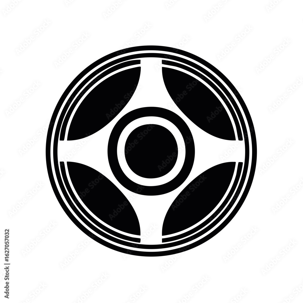 Poster circular geometric design with a symmetrical pattern in black and white