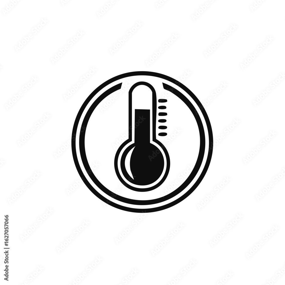 Aufkleber thermometer icon displaying measured temperature inside circle border on plain background