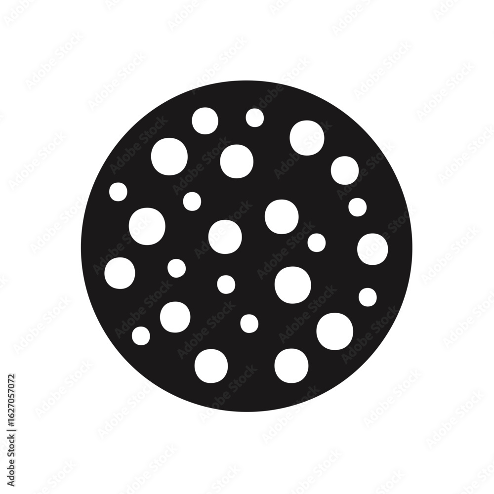 Poster monochrome abstract pattern with scattered white dots on a black circle