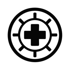 Obraz premium Medical Symbol in a Circle with spokes, Health and Safety First Aid Care Icon