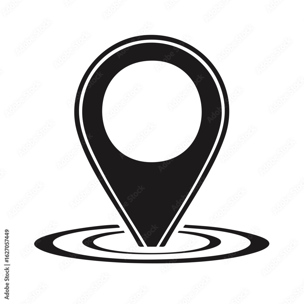 Poster gps map pointer icon with target rings for geolocation and travel