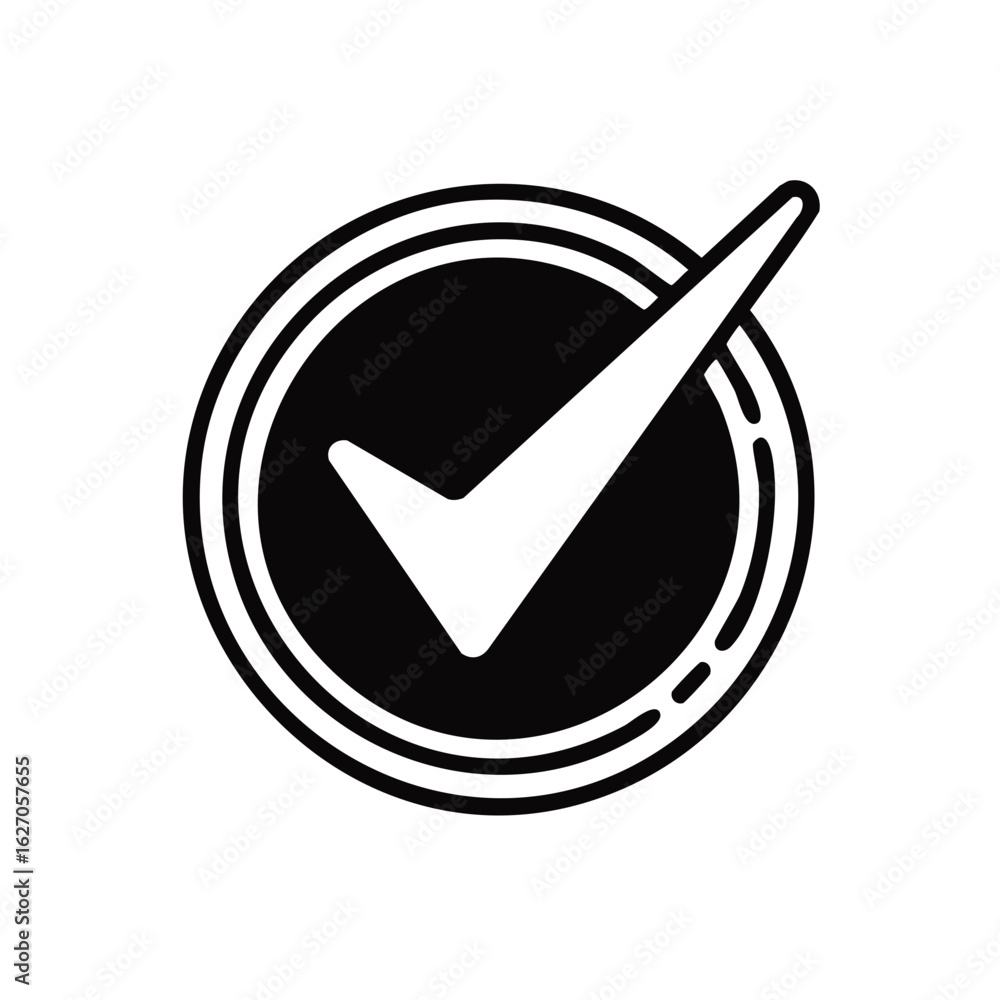 Aufkleber checkmark within a circle symbol indicating approval or completion