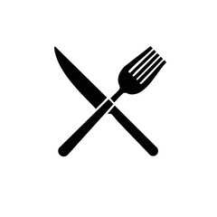 Crossed fork and knife icon black silhouette symbol for food dining and restaurant menu