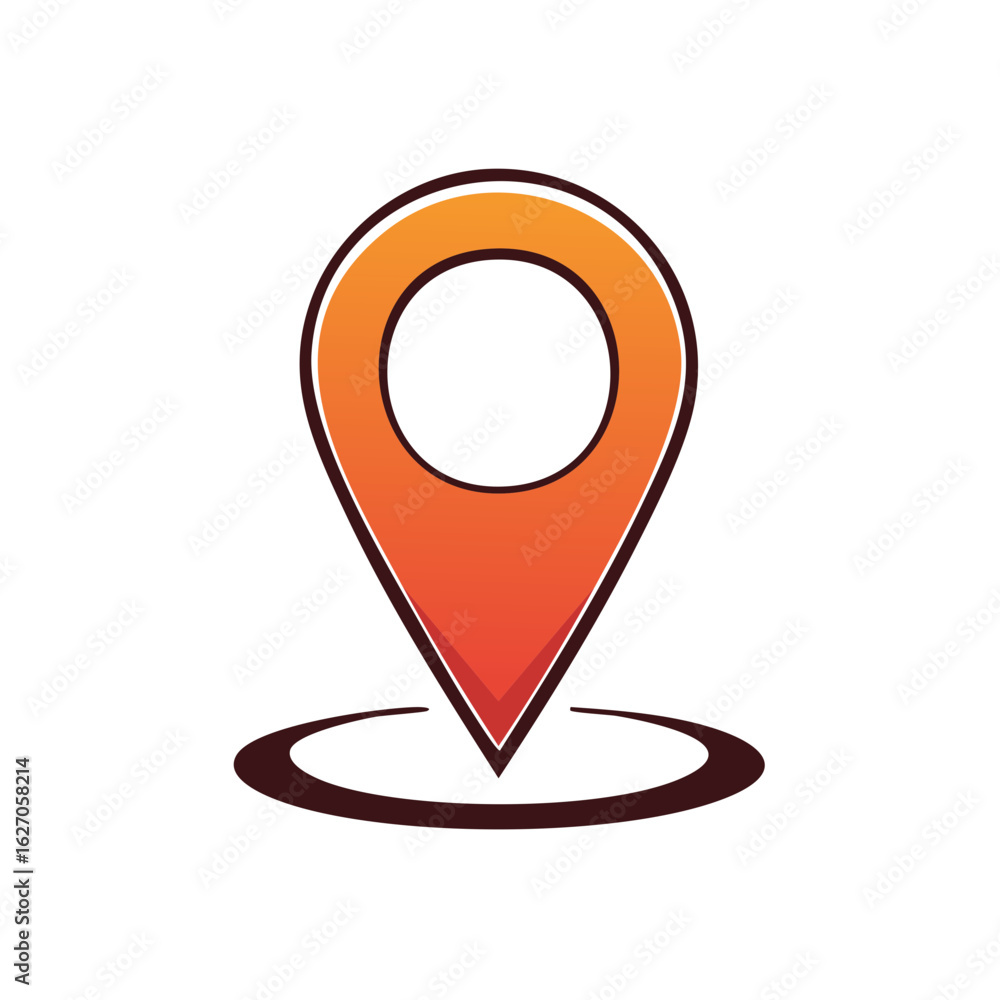 Poster orange location pin icon, a map pointer symbol for gps navigation and finding a destination