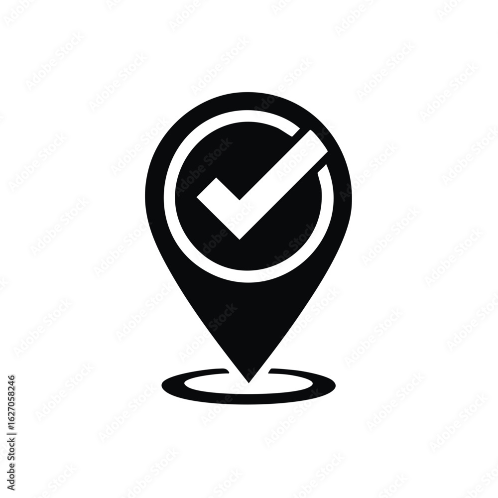 Aufkleber black and white location pin with check mark validated point of interest