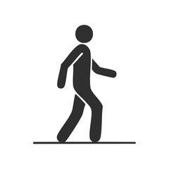 Simple Graphic Depicting a Walking Person on a Flat Surface in Dark Gray