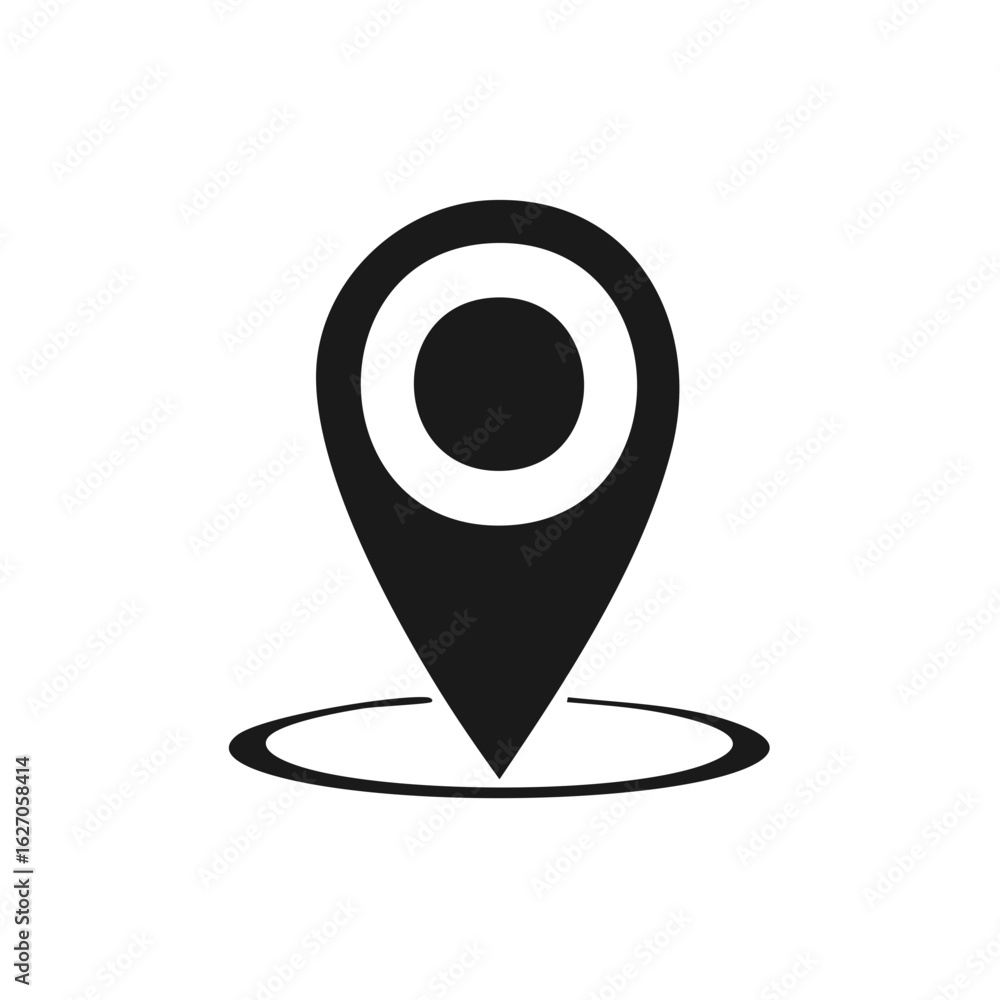 Poster black location pin icon on white background representing a navigation marker