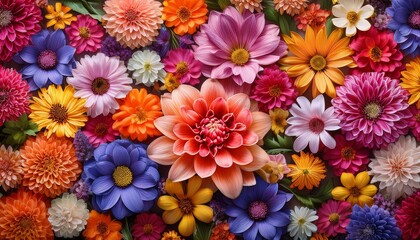 vibrant floral pattern featuring an array of colorful flowers against a textured background