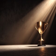 Golden trophy under spotlight on dark background