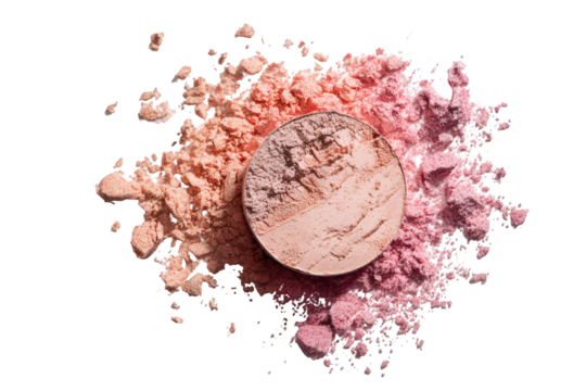 Captivating explosion of crushed blush and highlighter shades, a vibrant makeup artistry concept for beauty and fashion.