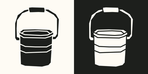 Bucket Icon in Black and White Filled with a Cutout Effect