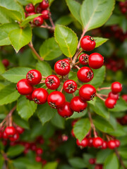 Vibrant red berries with green leaves, perfect for showcasing nature's beauty in photography and design projects. PNG transparent background.