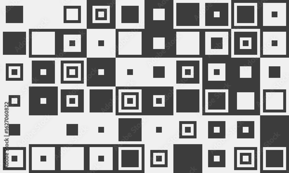 Poster abstract grayscale square pattern. modern geometric design featuring varying sizes and shades of squ