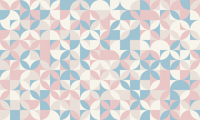 Elegant pastel geometric pattern.  Subtle repeating design of circles and squares in soft pink, blue, and beige. Ideal for website backgrounds, textile prints, or modern branding.